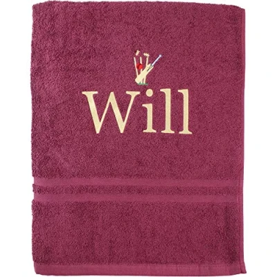 Image of TeddyTs Personalised Cricket Embroidered Towel (Burgundy)