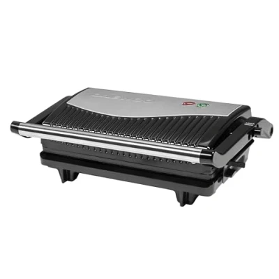 Image of Daewoo Cool Touch Mini Panini Press, Opens 90 &amp; 180 with Non Stick Plates for Easy Clean, Skid Resistant Feet On Ready Light Indicators 750W Power, 220 240v 50hz Type G UK Plug