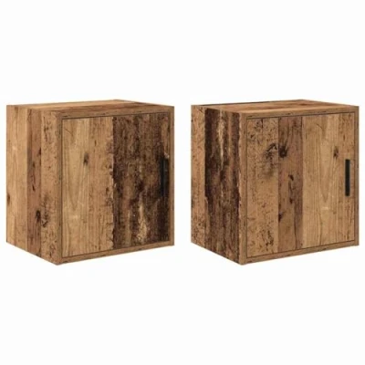 Image of vidaXL garage wall cabinets engineered wood storage, old finish, ample space, easy maintenance, for workshop, utility room