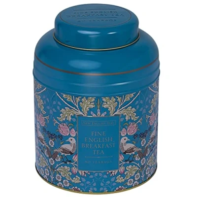 Image of New English Teas Song Thrush &amp; Berries Tea Caddy in Teal with 80 Breakfast Teabags