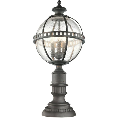 Image of Halleron 3 Light Outdoor Pedestal Lantern Grey IP44, E14
