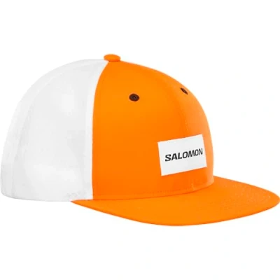 Image of Salomon Trucker Unisex Flat Cap, Bold Style Versatile, Trail Running Hiking Recycled Content, and Breathable Comfort, Orange, S/M