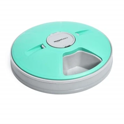 Image of Amazon Basics Automatic Cat Food Feeder with Electronic Timed 6 Portions, ‎‎30 x 30 5 cm (Pack of 1), Teal