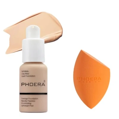 Image of ABRUS® Foundation, Full Coverage Soft Matte, Foundation Makeup Flawless Cream Smooth Long Lasting 24HR Waterproof and Blendable 30ml (102 Nude &amp; Sponge)