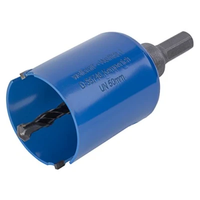 Image of wolfcraft Universal Hole Saw with Mandrel, Pre Assembled I 3879000 use in a Wide Range of Materials, Cutting Depth 60 mm