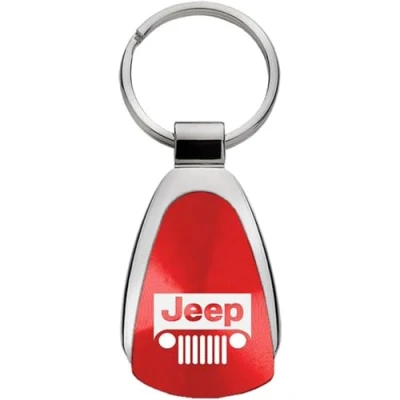 Image of Jeep Genuine Grille Red Logo Metal Chrome Tear Drop Key Chain Ring Fob