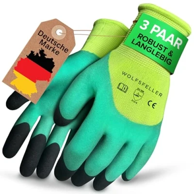 Image of WOLFSFELLER 3 Pairs of Robust &amp; Comfortable Gardening Gloves Women Men Size 9 Garden with Double Coated Fingertips