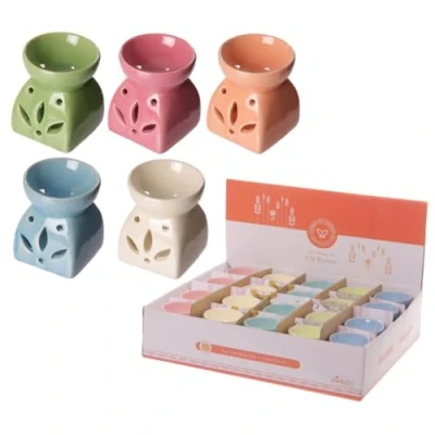 Image of Puckator Eden Bright Single Colour Leaf Cutout Oil Burner Ceramic Living Room Accessories Wax Liquidizer For Essential Oils Burners Scents Melter Melt Holder Fragrance