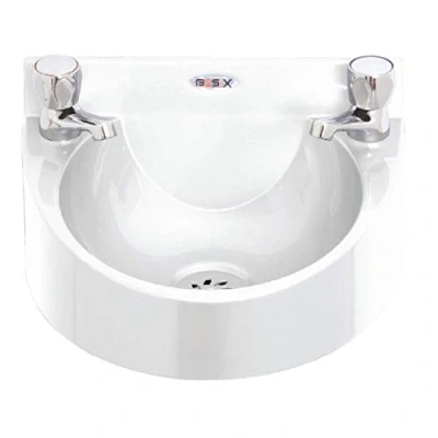 Image of Basix WS1 D White Polycarbonate Wash hand Basin, Dome head Taps,