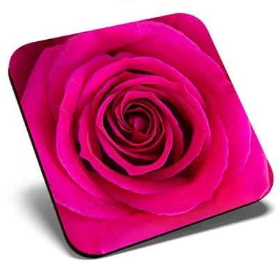 Image of Great Single Coaster Square Hot Pink Fuchsia Rose Flower Glossy Quality Coasters Tabletop Protection for Any Table Type #21702
