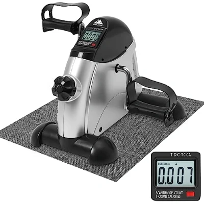 Image of EVOLAND Mini Exercise Bike, Under Desk Bike Pedal Exerciser with Handle Adjustable Resistance LCD Display Non Slip Mat, Home and Office Workout Fitness Training for Unisex Elderly (Gray)