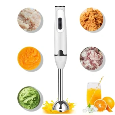 Image of pofluany Hand Blender, Electric 400W Immersion Multiple speed Handheld Stick Blender with Stainless Steel Blade, Mixer for Food, Soups, Sauce, Jams White Black