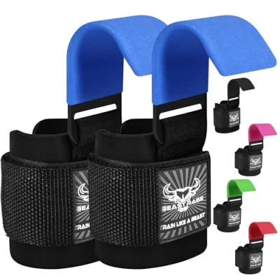 Image of BEAST RAGE Weight Lifting Hooks Wrist Straps Thick Neoprene Padded Rubber Coated Fitness Wraps Non Slip Pull Up Deadlift Grips Training Exercise Gym Workout Men Women (Blue)