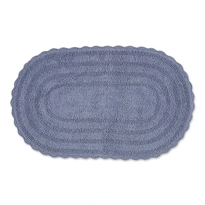 Image of DII Crochet Collection Reversible Bath Mat, Large Oval, 21x34, Stonewash Blue