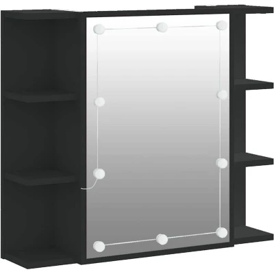 Image of vidaXL Mirror Cabinet with LED Black 70x16.5x60 cm