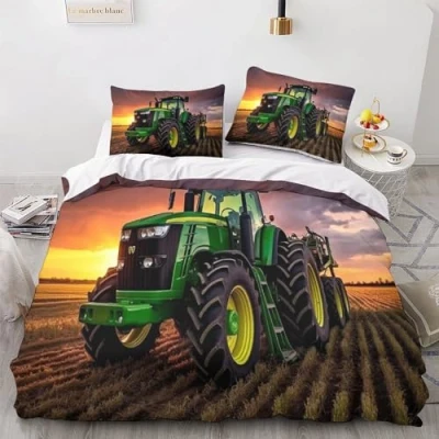 Image of OPSREY Tractors Lovingly Duvet Cover Set Hidden Zipper Traktoren Quilt with Pillowcases Bedding Soft Microfiber Comforter Various Sizes for Kids Adults King（220x240cm）