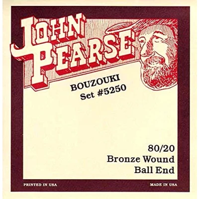 Image of John Pearse Strings For Irish Bouzouki 80/20 Bronze Wound Ball End 8 Single String Set Light Gauge Customs 10 40, 5250S