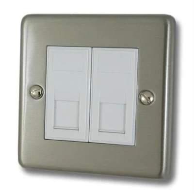 Image of G&amp;H Brassware Contour Brushed Steel 2 Gang / Double Rj45 Plug Socket CSS62W