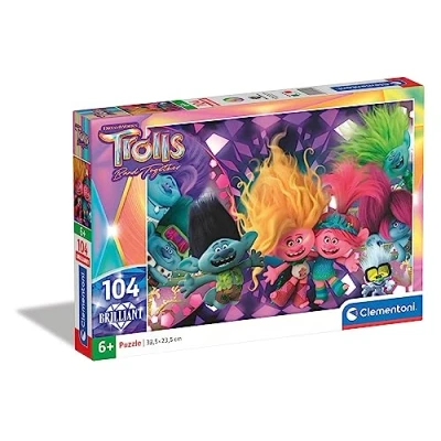 Image of Clementoni 20191 Supercolor Brilliant Puzzle Trolls 3 104 Pieces, Jigsaw For Kids Age 6, Cartoon, Made In Italy