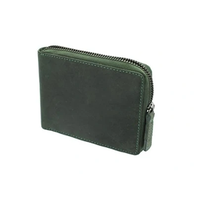 Image of VISCONTI Hunter Zip Round Oiled Leather Bullet Wallet RFID Blocking 702 Oil Green