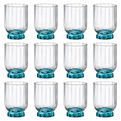 Image of Bormioli Rocco 12x Blue 300ml Florian Whisky Glasses Glass Water Wine Whiskey Gin Juice Cocktail Drinking Glassware Cup Set