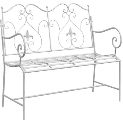 Image of vidaXL Bench White Metal 104 x 54 93 cm Durable Outdoor