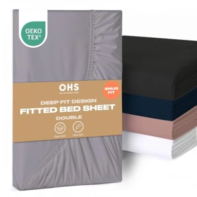 Image of Brentfords Double Fitted Sheet Grey, Bed Sheets Easy Care Ultra Soft Fade Resistant, Microfibre Deep Bedding Linen