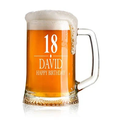 Image of ukgiftstoreonline Engraved Personalised Birthday Beer Tankard Glass Gift 18th, 21st, 30th, 40th, 50th, 60th, 70th, 80th