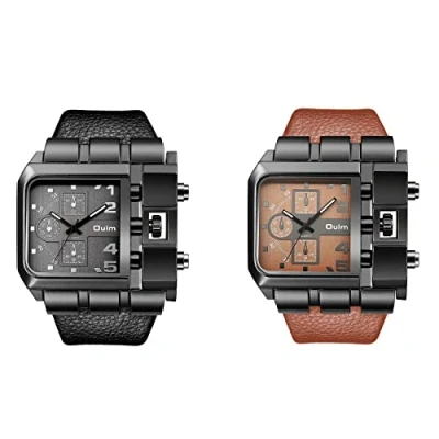 Image of JewelryWe Mens Military Watch Big Square Dial Quartz Casual Sports Leather Wristwatch