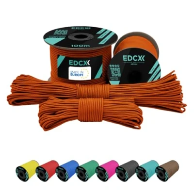 Image of EdcX 2 mm Nylon Paracord 275 (15, 30, 50 and 100 m) 100% rope, 3 Strand cord, cord in Many Colours (Orange Yellow, 15