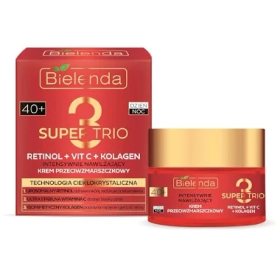 Image of Bielenda Super Trio 3 Retinol Vit. C Kolagen Nawilżający Krem Przeciwzmarszczkowy 40+ na Dzień i Noc 50ml