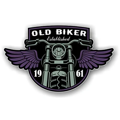 Image of Funny Year Dated Old Biker Established 1961 Retro Motorcycle Cafe Racer Style Vinyl Helmet Car Sticker Decal 110x67mm
