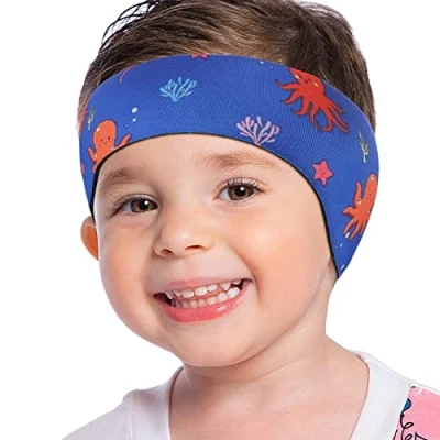 Image of MoKo Swimming Headband for Kids, Cute Swinmmers Ear Band Kids Keep Water Out Waterproof Protection Bathing Age 1 3 S Size, Blue Octopus