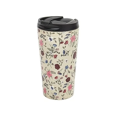 Image of ECO CHIC Reusable Thermal Coffee Cup Stainless Steel Leakproof Insulated 330ml Travel Mug (Floral Beige)