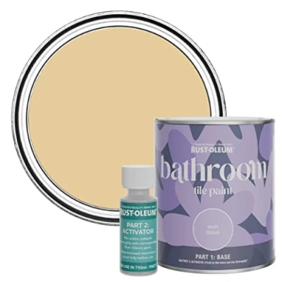 Image of Rust Oleum Yellow Water Resistant Bathroom Tile Paint in Matt Finish Sandstorm 750ml