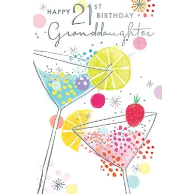 Image of Granddaughter 21st 21 Cocktail Glasses Design Happy Birthday Card Lovely Verse