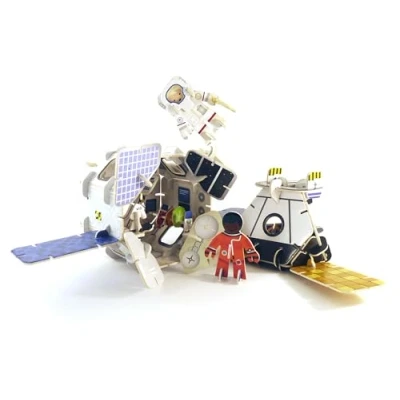 Image of PLAYPRESS Space Station and Astronauts Playset Interactive 3D Construction Gift of the Year 2020 Winner Eco Friendly Building Toys Easy Storage for Ages 7+