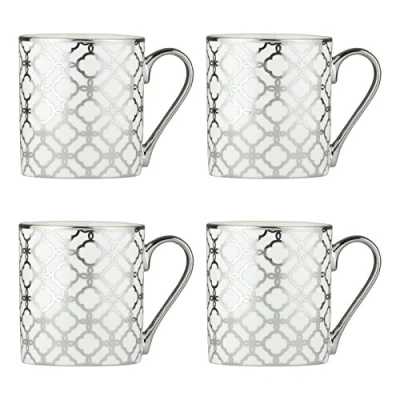 Image of BIA Set of 4 Links Mugs, Porcelain, Platinum, 12 x 8.5 9.5 cm