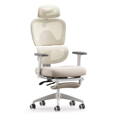 Image of MUSSO E600SE Ergonomic Office Chair 3 Level Adjustable Lumbar 3D Armrest and Headrest, with Footrest, Designed for Women&amp;Teenagers Spine Protection Correcting Sitting Posture (Beige)