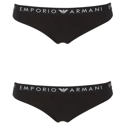 Image of Emporio Armani Women&#039;s Iconic Logoband 2 Pack Brasilian Half Slip, Nero, L