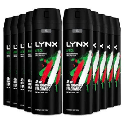 Image of Lynx Africa Men&#039;s Fragrance, Aluminium Free Masculine Body Spray Deodorant, Fresh And Long Lasting Odour Protection, 10 Pack of 200m.