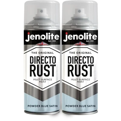 Image of JENOLITE Directorust Spray Paint Satin Finish Powder Blue 2 x 400ml Direct to Rust for Metal All in One Multi Surface Metal, Wood, Plastic, Ceramic RAL 240 80 10