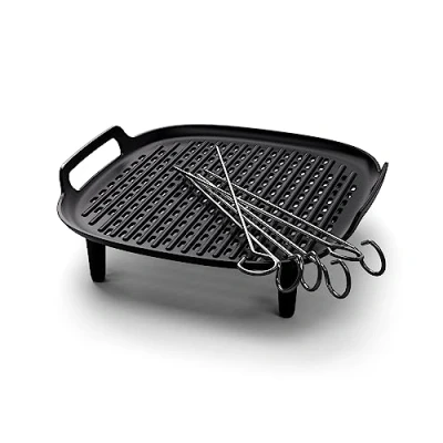 Image of Philips Airfryer Accessory Grill Kit XXL, Non Stick Plate, Double Layer Cooking, With 6 Skewers, Dishwasher Safe, Recipe app, Black (HD9959/00)