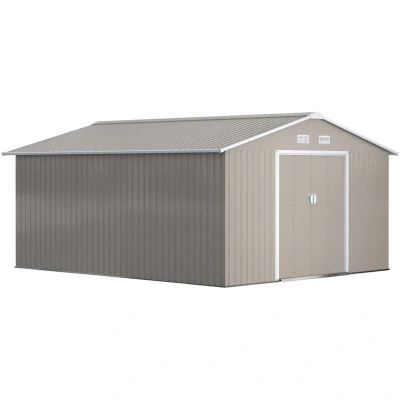 Image of Outsunny Garden Shed Storage Yard Store Door Metal Roof Tool Box Container 12.5ft X 11ft