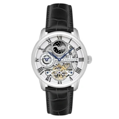 Image of Thomas Earnshaw Men&#039;s Longitude Skeleton Automatic Watch with White Dial Analogue Display and Black Leather Strap ES 8006 01