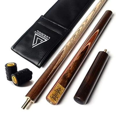 Image of CUESOUL 57&quot; Handcraft 3/4 Jointed Snooker Cue With Extension/Joint Protector Packed in Leatherette Bag (D303)