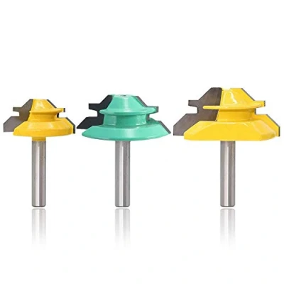 Image of Mesee 3 Pieces 45 Degree Drawer Lock Miter Router Bits with 1/4 Inch Shank, Joint Milling Bit Set Woodworking Cutter Tool for 1/2&quot; 5/8&quot; 3/4&quot; Cutting Stock