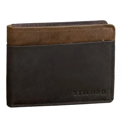 Image of STILORD &#039;Sterling&#039; RFID Leather Wallet for Men Classic Purse Bifold with Coin Pocket in Black Gift Box Two Tone, Colour:Dark Brown