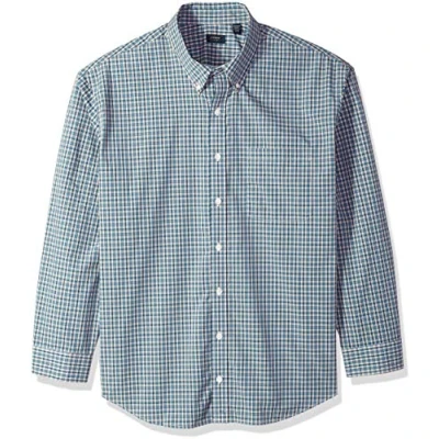 Image of Arrow 1851 Men&#039;s Big and Tall Long Sleeve Plaid Hamilton Shirt Button, Thunder Blue, XL