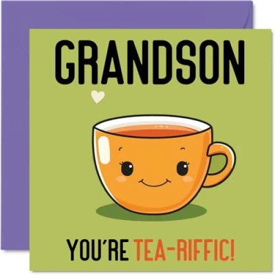 Image of Birthday Cards for Grandson Tea riffic Funny Happy Card from Grandparents, Gifts, 145mm x Joke Greeting Men Him